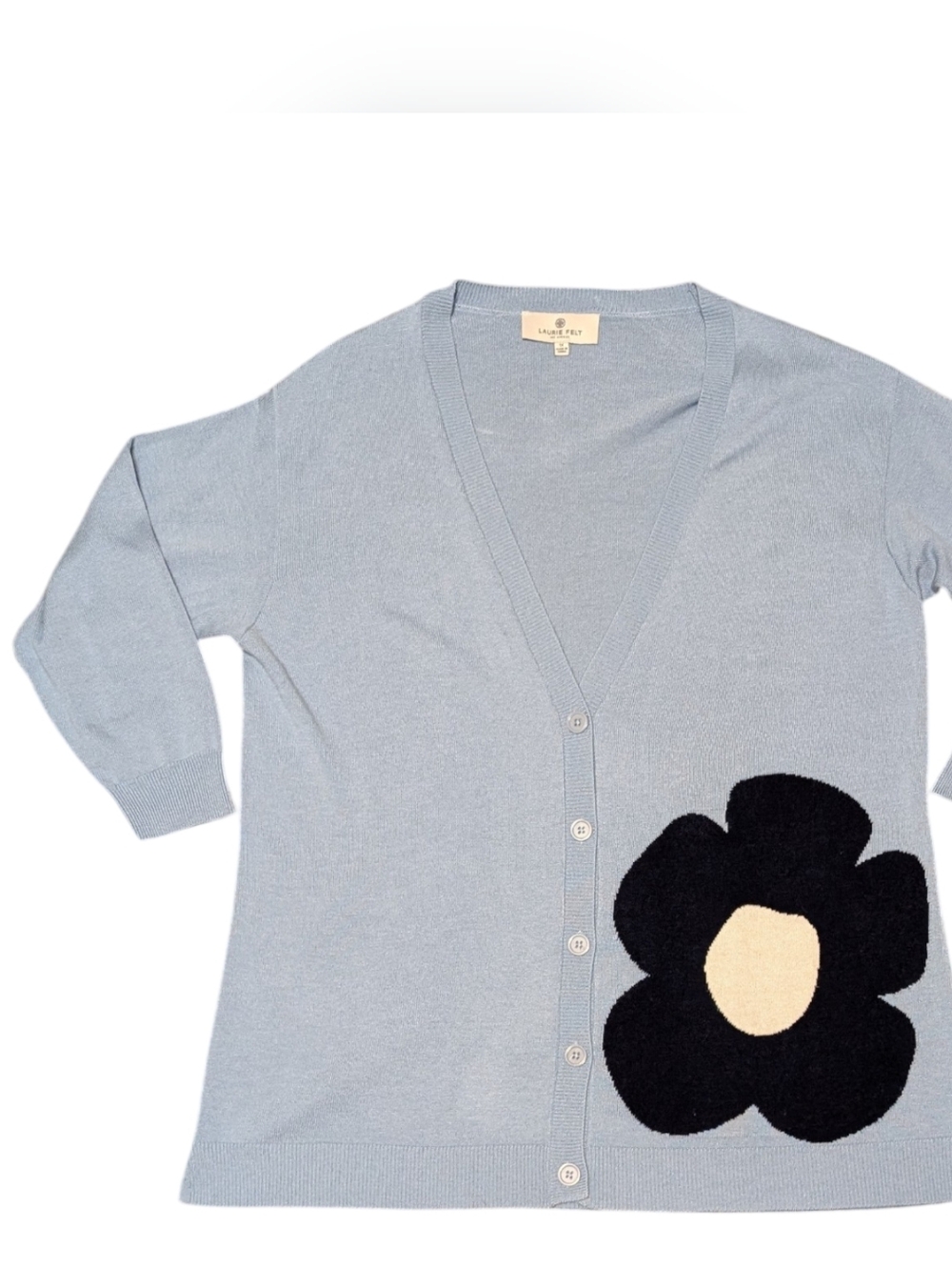 Laurie Felt Women's Plus Cashmere Blend Blue Daisy Cardigan